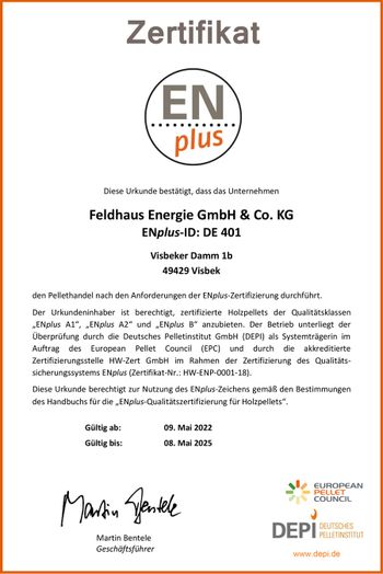 Zertifikat - Feldhaus Energie GmbH & Co.KG